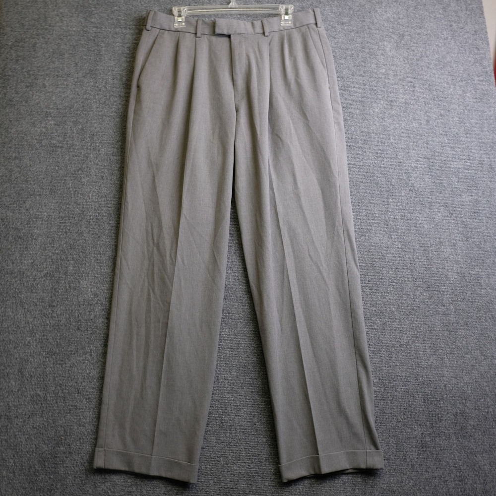 VTG Dockers Pleated Dress Pants Mens 34x32 Gray Cuffed Stain Defender Trousers